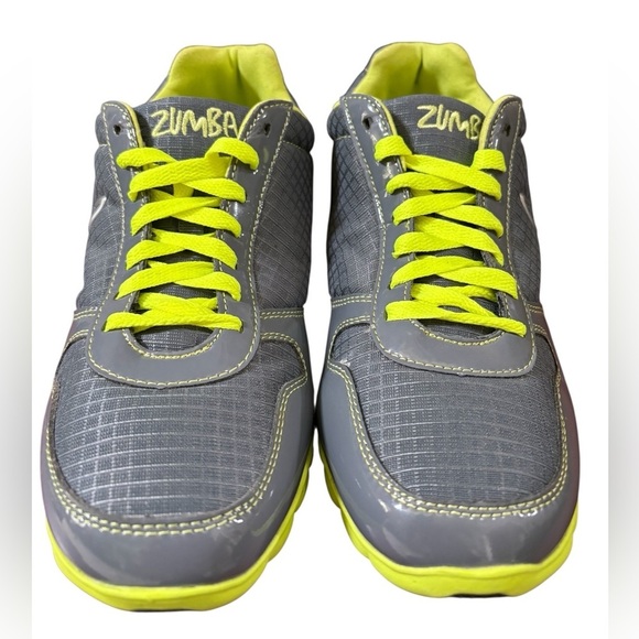 Zumba Fitness Gray Gloss & Volt Yellow Logo Sneakers, Size 9 - Picture 5 of 9